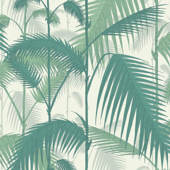 Cole & Son Wallpaper - Palm Jungle Blue - Teal & Viridian on Chalk