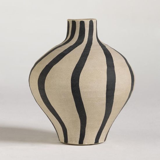 Kidis Vase - Natural Stone Effect with Black Strip Detail - 26cm