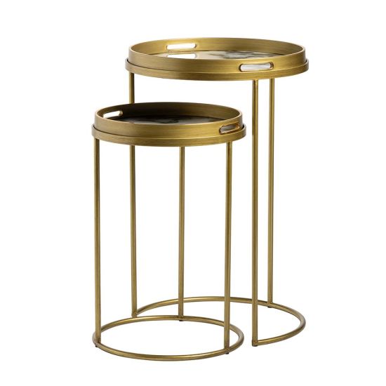 Luz Nesting Side Tables -White Marble Effect Top - Gold Metal Frame