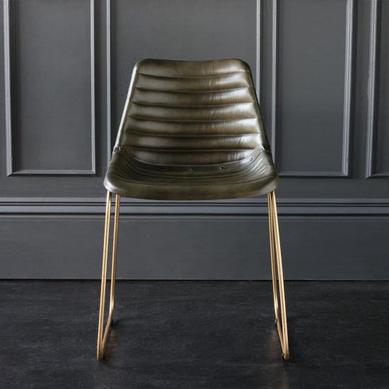 Deluxe RH Dining Chair - Olive Green Ribbed Seat - Gold Base