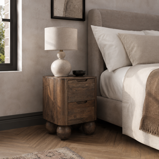 OTI Shibui Bedside Table - Brown Mango Wood - 2 Drawers