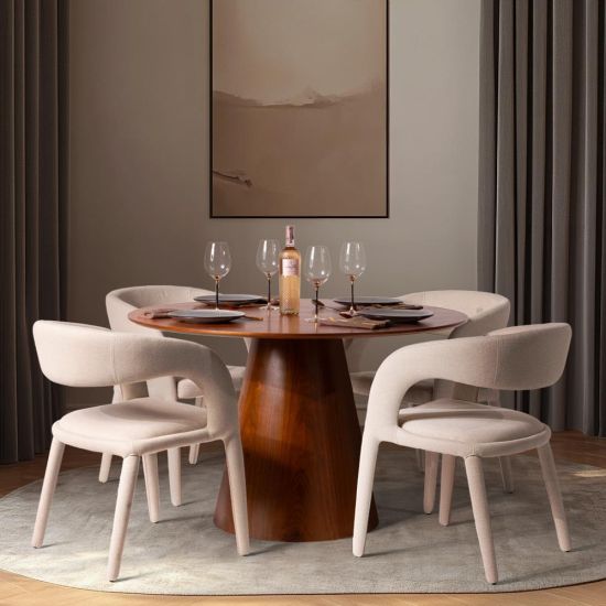 Hansen Pedestal Dining Table - Brown Wood Effect Round Top - 120cm x 75cm