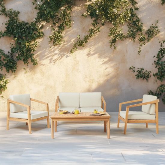 Kendari Garden Sofa Set - 4-Seater - Natural Cushion Seat - Teak Frame