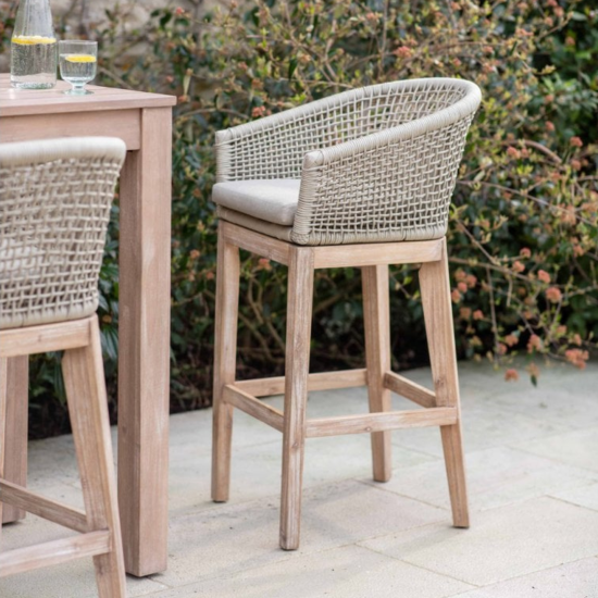 Garden Trading - Lynton Bar Stool - Natural Cushion - Acacia Frame - Set of 2