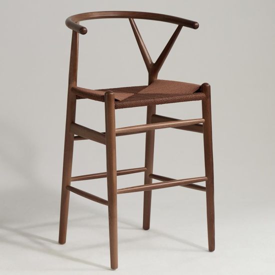 Wish Mid-Century Bar Stool - Brown Ash Frame - Brown Seat - 66cm