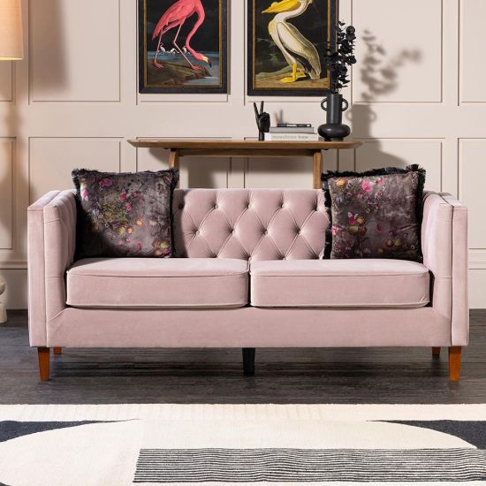 Hepburn 2 Seater Sofa - Chesterfield Velvet Upholstery Fabric - Heather Pink
