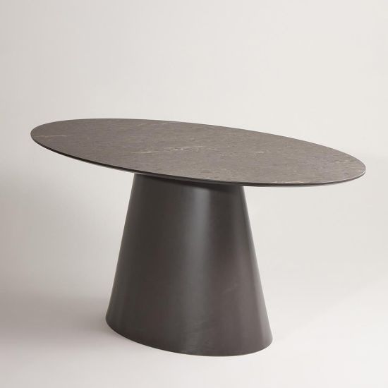 Morand Dining Table - Oval Dark Marble Effect - 160 x 90 x 76cm