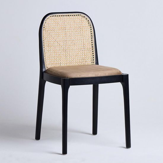 Thomas Dining Chair - Grey Velvet Fabric Seat - Black Wood Frame