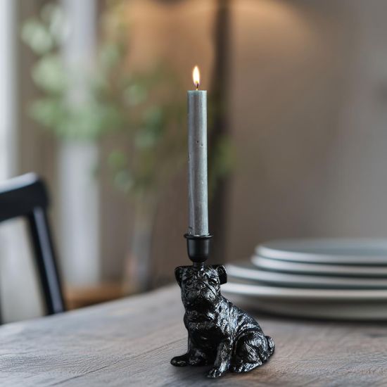 Baxter Candle Holder - Black Iron - Aged Dog Design - 12 x 16cm