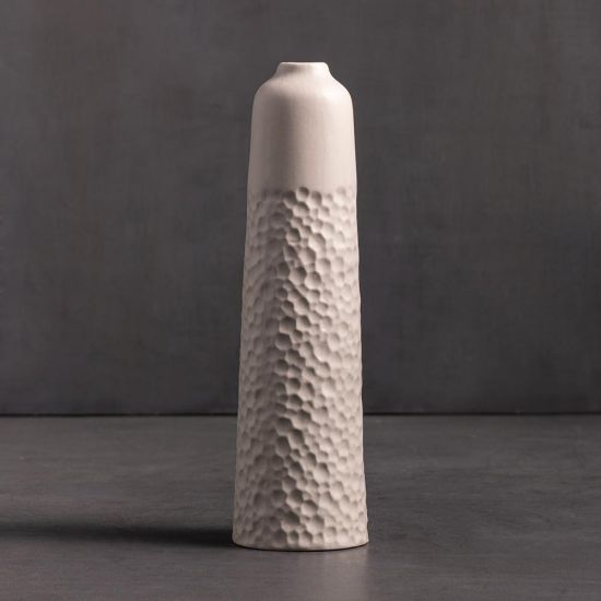 Philomena Vase - Carve Wide Warm Grey Ceramic - 27.5cm