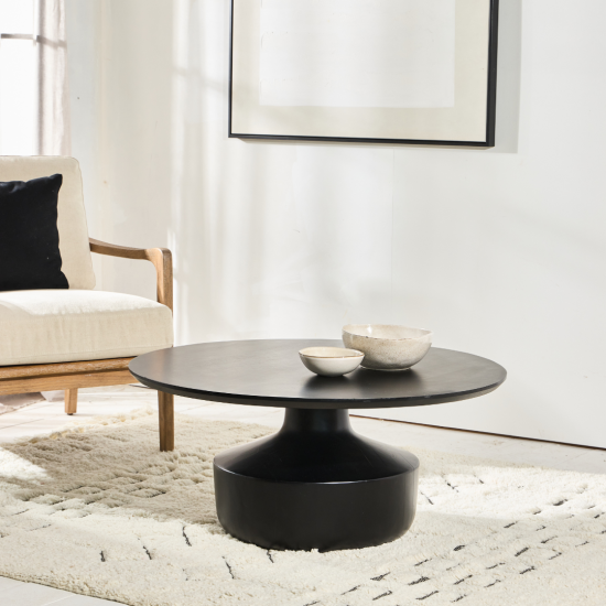 Destiny Coffee Table - Round Top - Black Mango Wood - 90cm