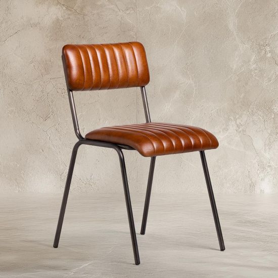 Diner Dining Chair - Tan Leather Seat - Natural Grey Metal Frame