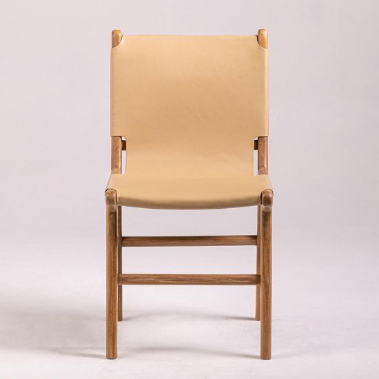 London Dining Chair - Taupe Real Leather Sling Seat - Teak Frame