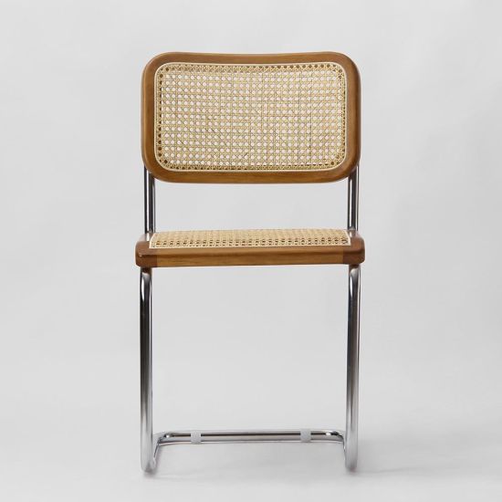 Cesca Inspired Dining Chair - Brown & Natural Rattan Seat - Chrome Frame