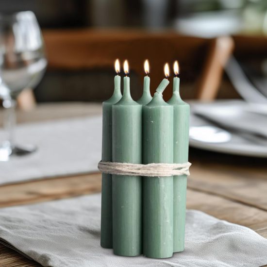 Rustic Dinner Candle - 11cm - 4.5 Hours Burn Time - Verte - 5 Pack