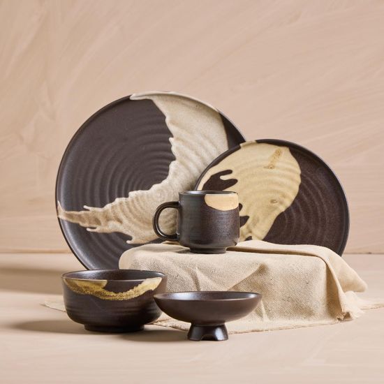 Rustica Dinner Bowl with Stand - Stackable Tableware - Brown with Natural Detail