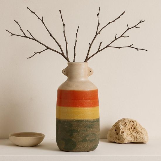 Aziza Vase - Terracotta Stone Effect Tribal Stripe - 28.5cm