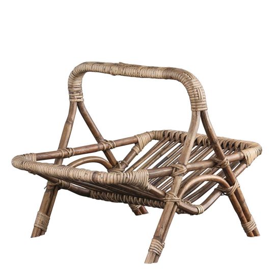 Sutton Magazine Rack - Natural Rattan Basket - Rustic Frame