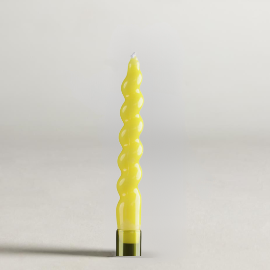 MÆGEN Taper Candle - 18cm Spiral Twist - Yellow - 3 Pack