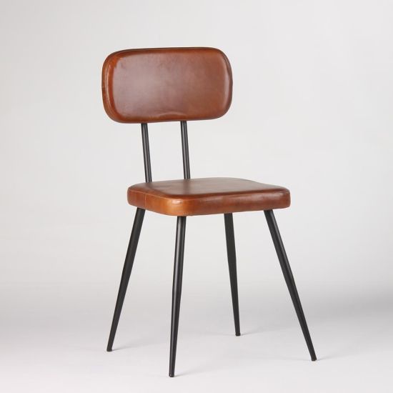 Memphis Dining Chair - Brown Real Leather Seat - Black Base