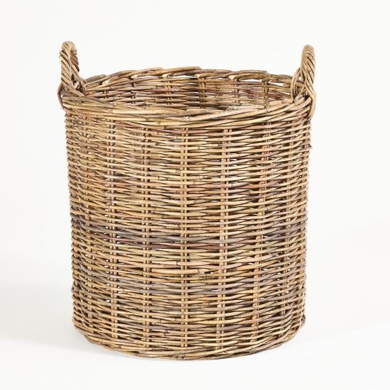 Old French Storage Baskets - Rattan Wicker - Large Round with Handles - 60 x 50cm