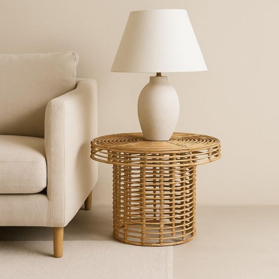 Jawit Coffee Table - Round Natural Cane Rattan - 70cm