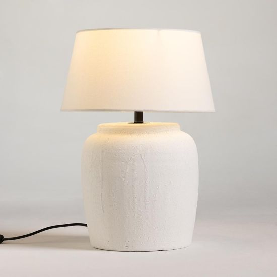 Zane Table Lamp - White Light Shade - White Stone Effect Base