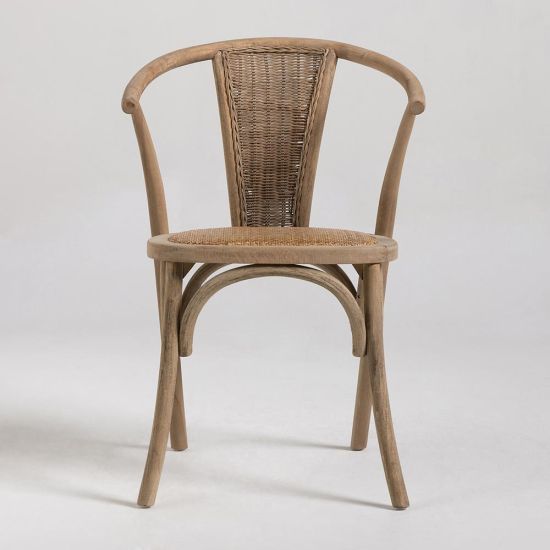 French Farmhouse Dining Chair - Rattan Wicker Seat - Elm Frame