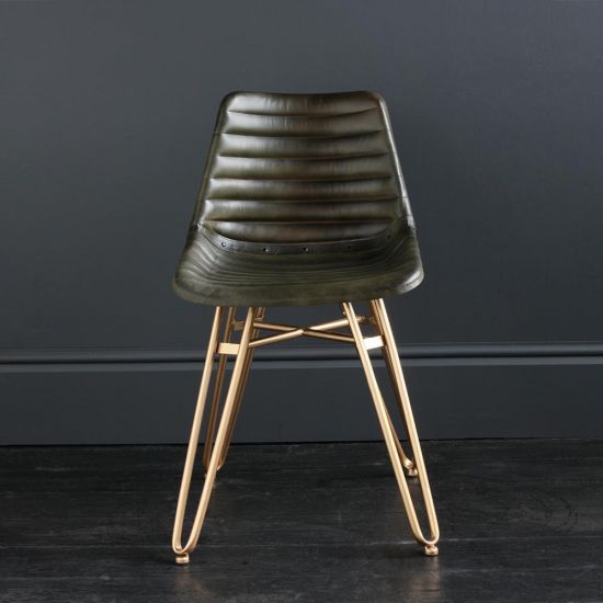 Gansevoort Dining Chair - Olive Green Ribbed - Gold Base