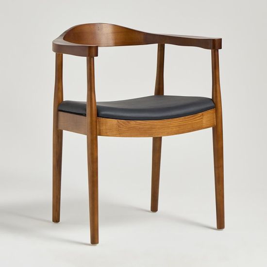 Kenny Mid-Century Dining Chair - Black PU Leather Seat - Dark Oak Frame