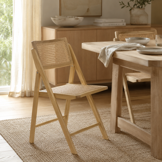 Rory Dining Chair - Natural Rattan Seat - Blonde Folding Frame