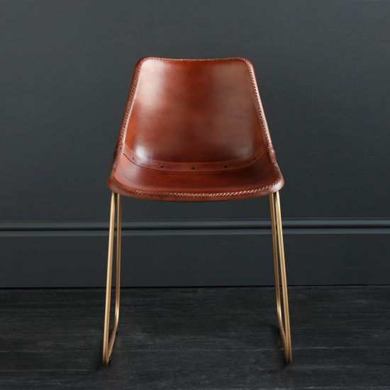 Deluxe RH Dining Chair - Brown Plain Seat - Gold Base