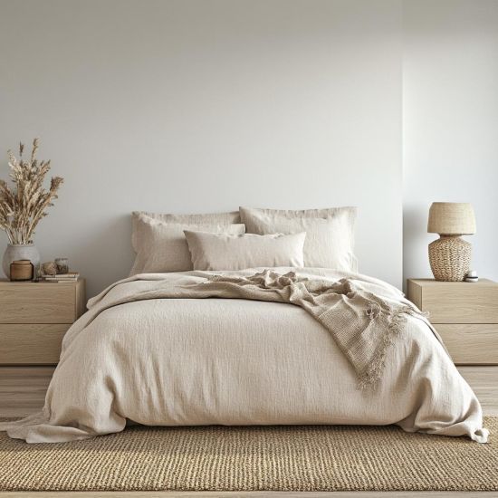 Natural Stone Muslin Cotton Bedspread - 1.3 x 1.6m Bed Runner