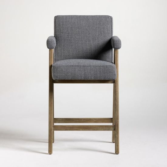 Lorenzo Bar Stool - Grey Boucle Fabric Seat - Solid Oak Frame - 70cm