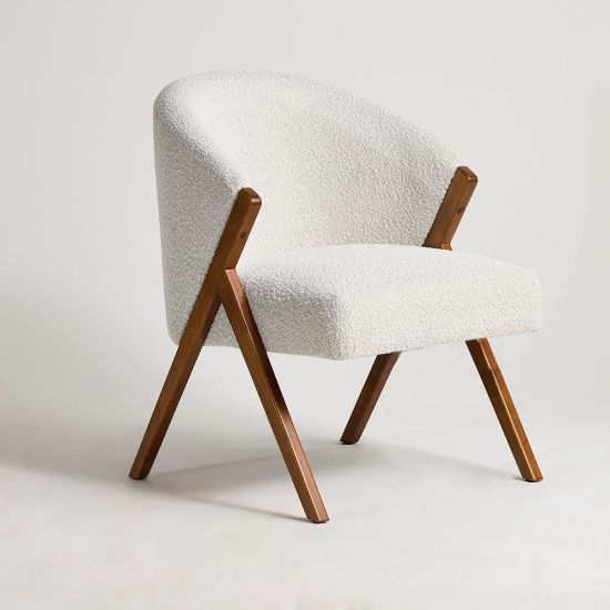 Milan Accent Chair - Natural Boucle Fabric Seat - Wooden Frame