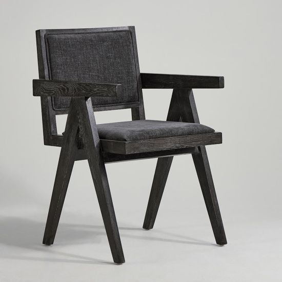 Adagio Inspired Dining Chair - Grey Upholstery Fabric - Brushed Black Oak Frame