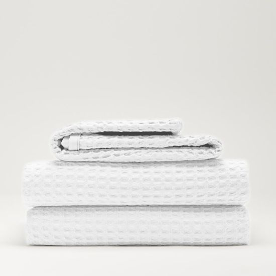 One Thirty Five - Double Duvet Cover and Pillowcase Set - Waffle Cotton - White