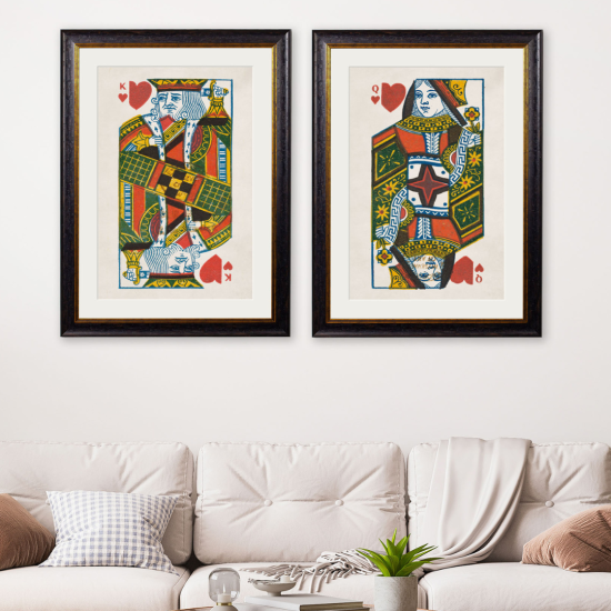 King & Queen of Hearts Framed Wall Art - Black & Gold Frame - Set of 2