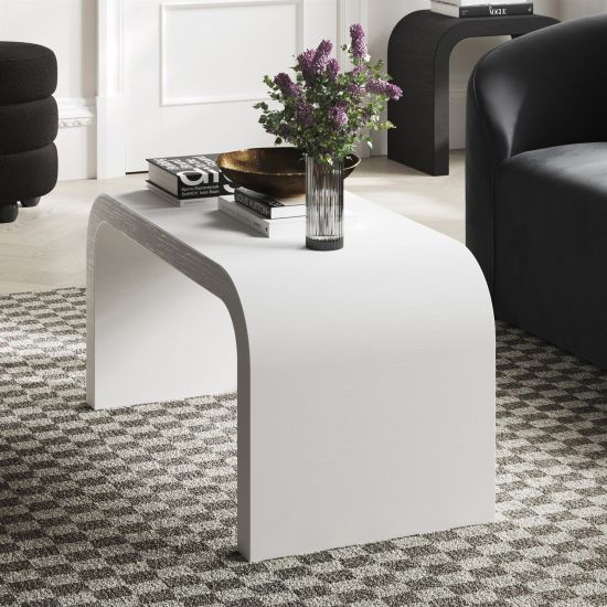 Bez  Coffee Table - Sleek White Finish Ash Veneer Curved Design - 45 x 90cm