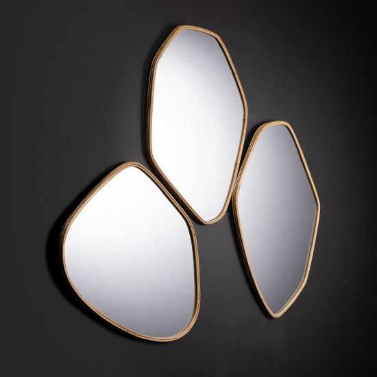 Ruby Wall Mirror - Rattan Frame - Blob Pebble Shape - Set of 3