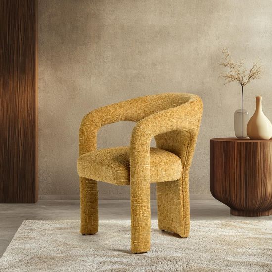 Hayden Accent Chair - Honey Linen Fabric - Solid 3 Legged Block Curved Frame