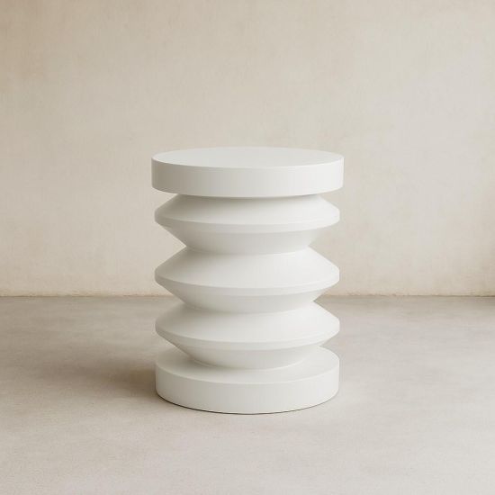OTI Iris Side Table - White Satin Shelves - Curved Design Base - 34.5 x 45.5cm
