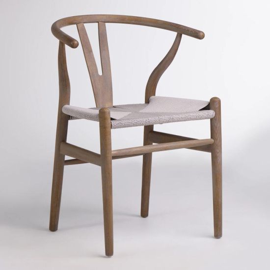 Mid-Century Scandi Dining Chair - Grey Paper Cord Seat - Grey Elm Frame
