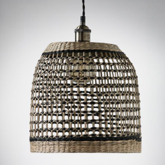 Seagrass Ceiling Lampshade - Natural & Black Woven - 30cm