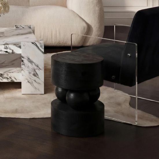 OTI Sachi Side Table - Black Mango Wood - Sculptural Stacked Base