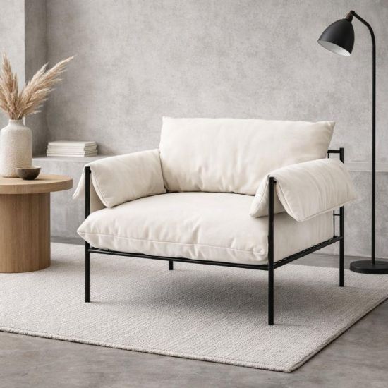 Onyx Armchair - White Fabric Seat - Matte Black Frame