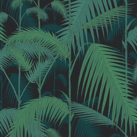 Cole & Son Wallpaper - Palm Jungle Grey - Viridian on Charcoal