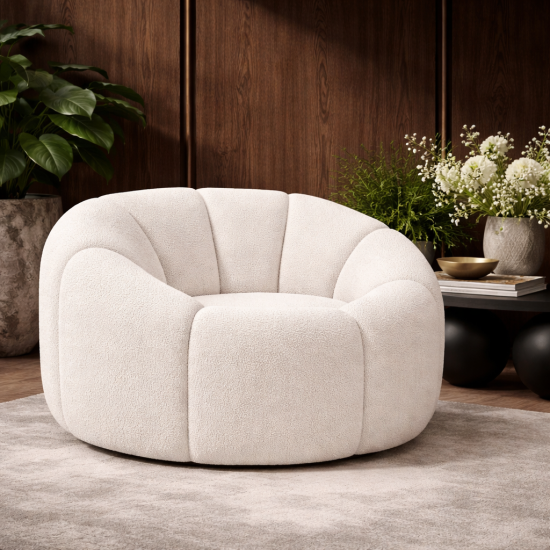 Morrissey Accent Chair - Ivory Boucle Cushion Seat - Swivel Curve Frame