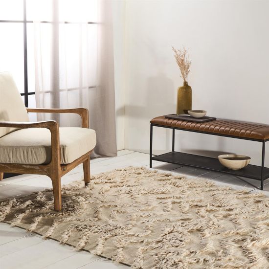 Agra Wool Rug Beige Chevron Waves Rectangular Shaped