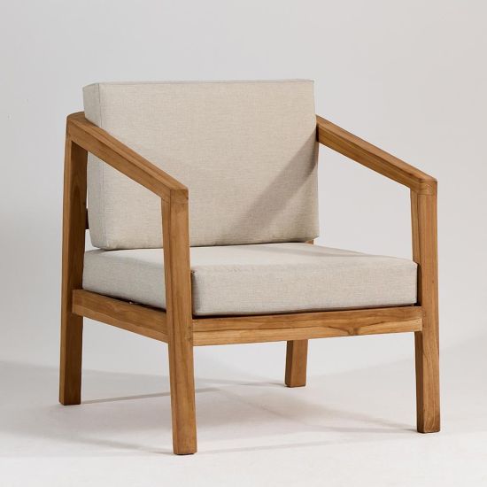 Kendari Garden Armchair - Natural Cushion Deep Lounge Seat - Golden Teak Frame